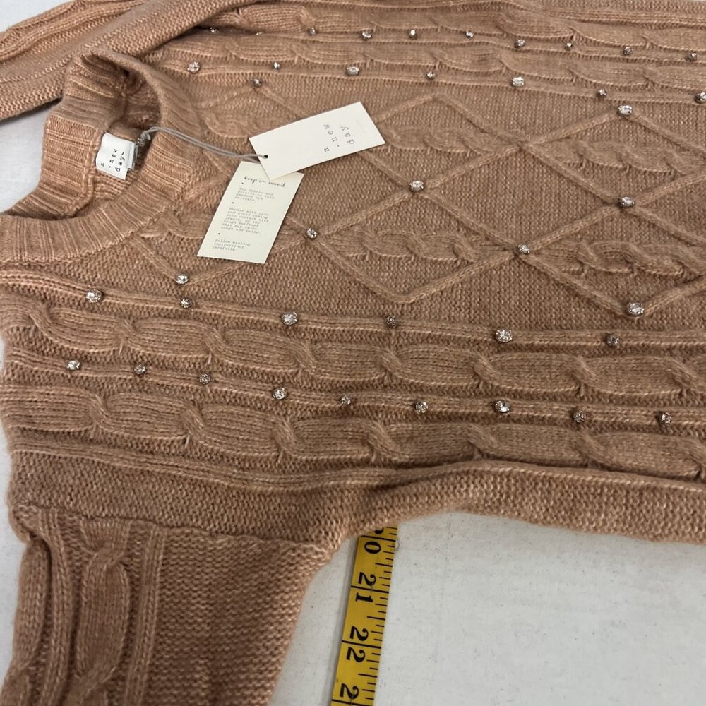 NWT A New Day Womens Cable Knit Sweater W/ Rhinestones Light Brown Small - Picture 7 of 8
